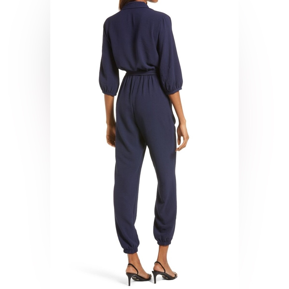 Fraiche by J Tie Waist Long Sleeve Jumpsuit in Navy - Picture 2 of 6